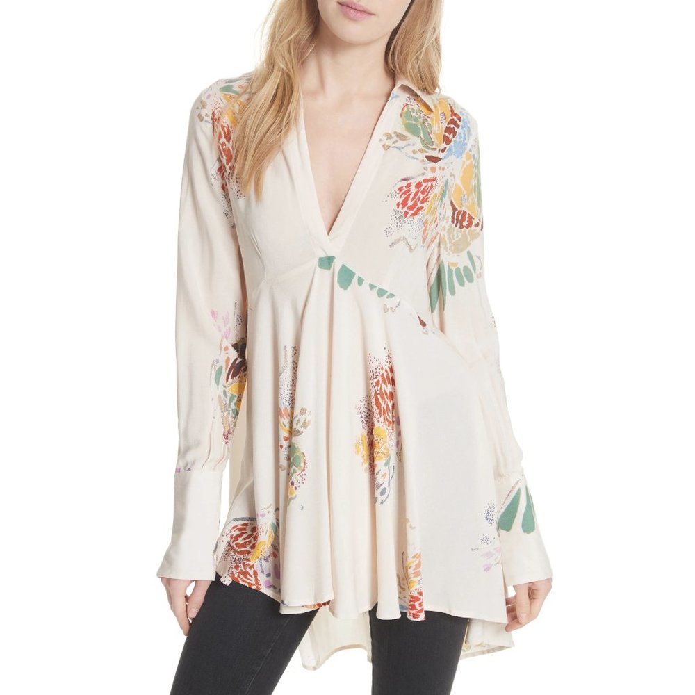 FREE PEOPLE Ivory Field of Butterflies Tunic. sz XS - Picture 13 of 16